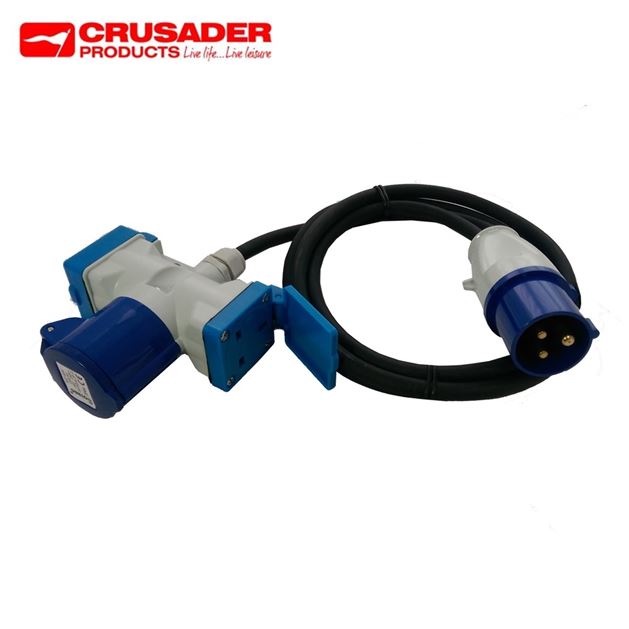 16A Mains 3-Way Adaptor Caravan Site Cable