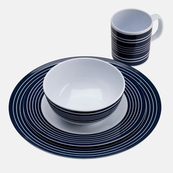 additional image for Flamefield Navy Pin Stripe 16 Piece Melamine Set