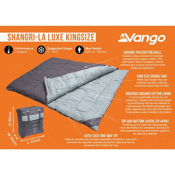additional image for Vango Shangri-La Luxe Kingsize Sleeping Bag - 2024 Model